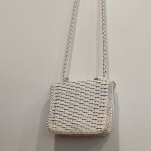 Vintage White Woven Leather Crossbody Bag